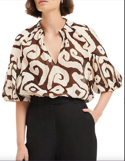 COUNTRY ROAD / print detail tuck blouse / s (3877767000066759529)