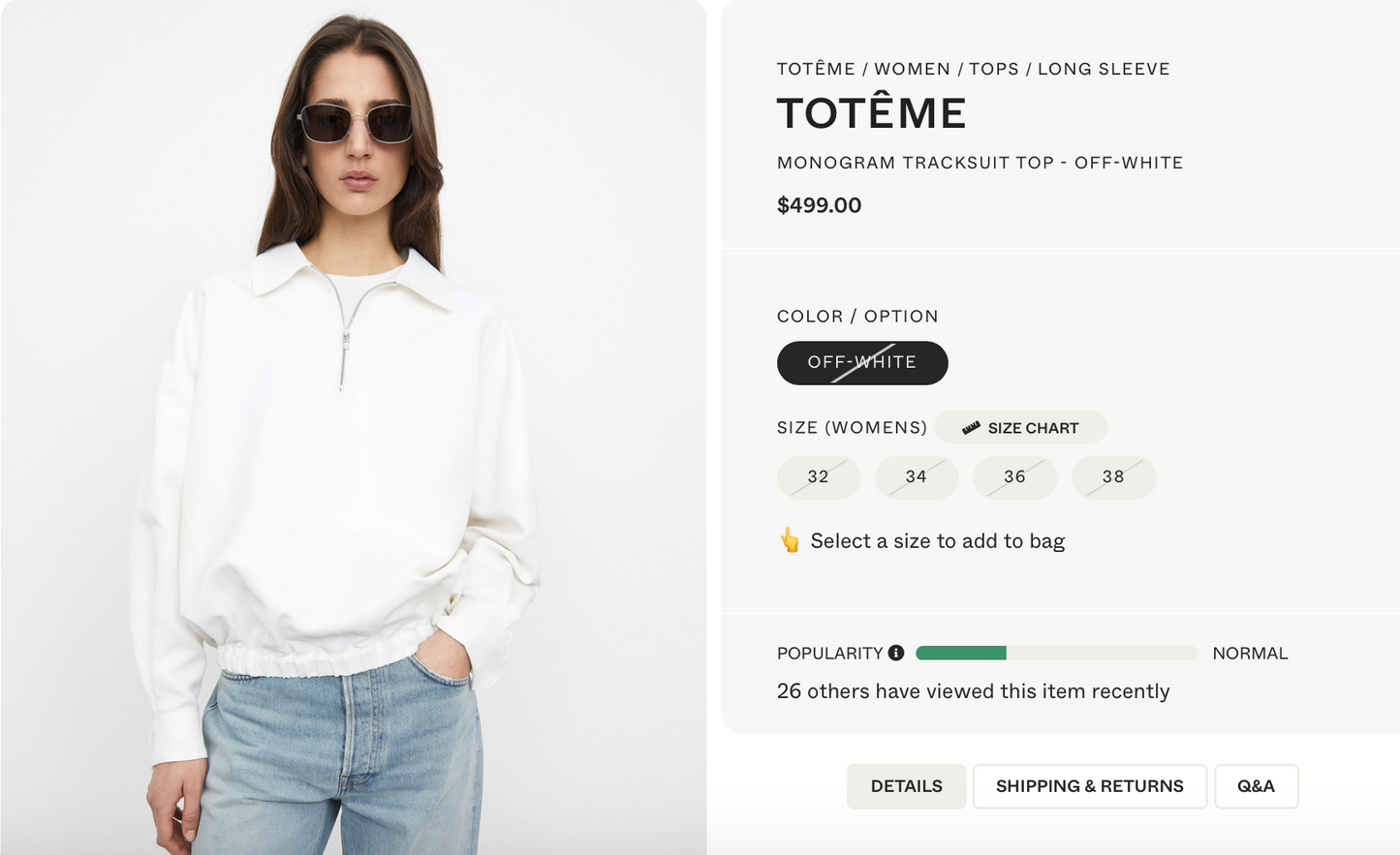 Totême / White Monogram Tracksuit Zip-Up Jacket / 38 Tops & shirts