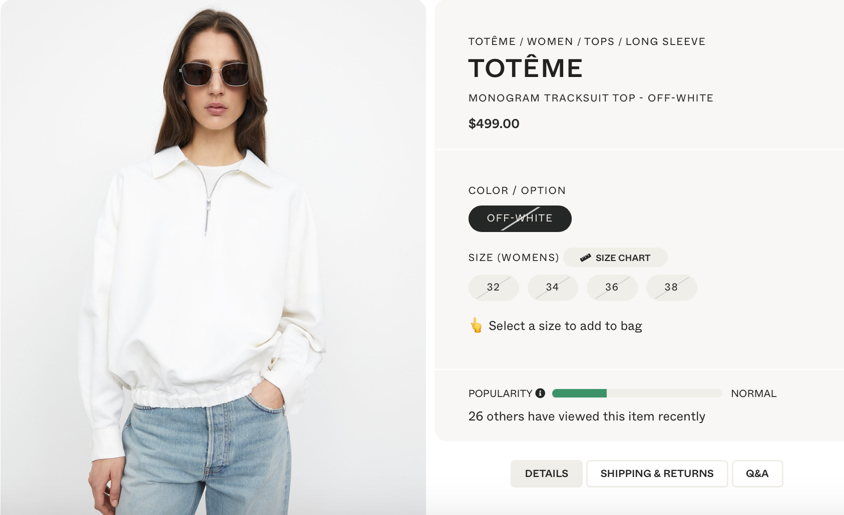 Totême / White Monogram Tracksuit Zip-Up Jacket / 38 Tops & shirts