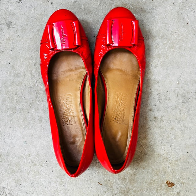FERRAGAMO / patent bow ballet flats / 36 (3879653071929906708)