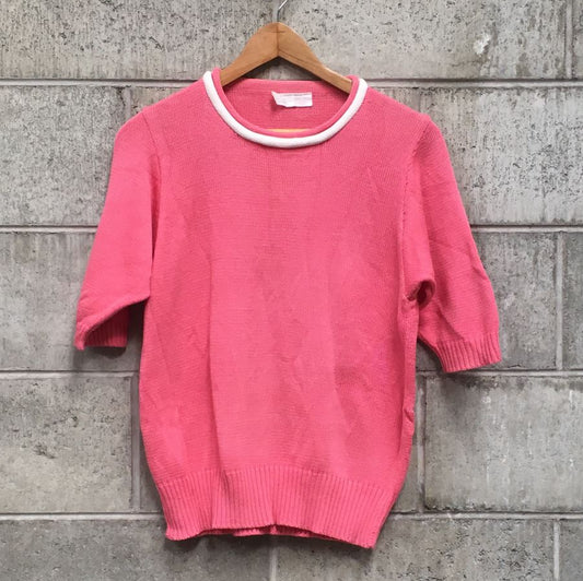 NZ vintage / Caroline Johnstone / pink knit tee /M (3879837230799781301)