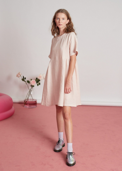 TWENTY SEVEN NAMES / dress in mauve linen / s / made in nz (3880192310417626450)