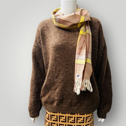 KINLOCH / vintage scottish wool tartan scarf / yellow + brown (3880871097286506758)