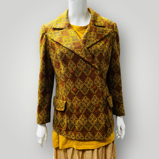 1960s nz vintage / woven wool jacket in mustard and yellow / s Jackets