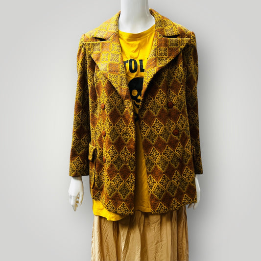 1960s nz vintage / woven wool jacket in mustard and yellow / s Jackets