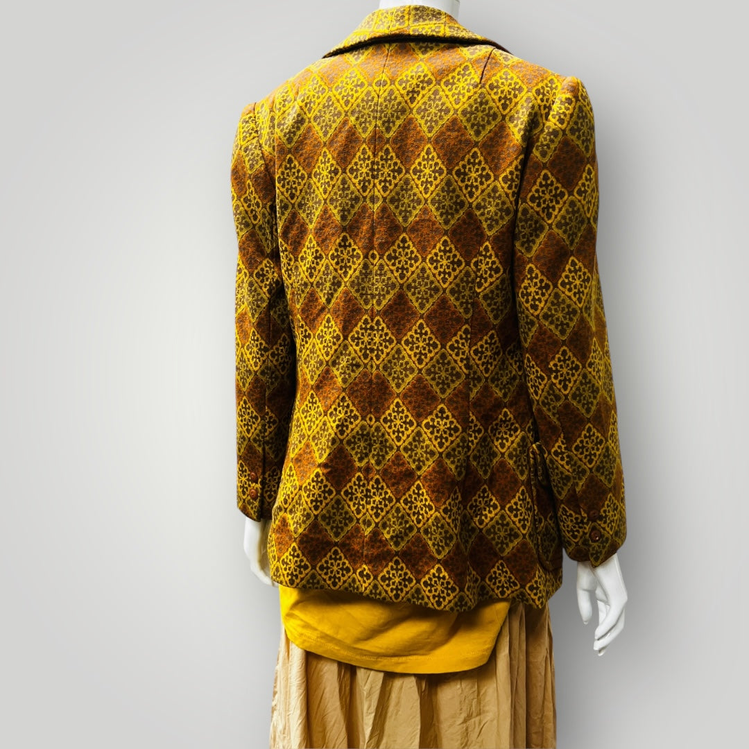 1960s nz vintage / woven wool jacket in mustard and yellow / s Jackets