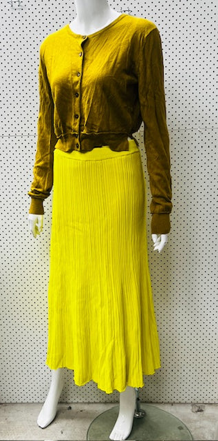ZARA / bright yellow midi skirt / m (3881746905979975288)