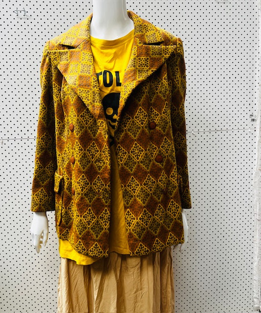 1960s nz vintage / woven wool jacket in mustard and yellow / s Jackets