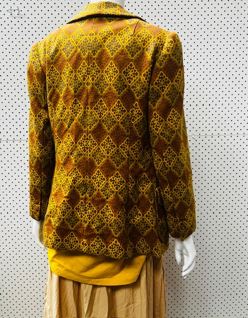 1960s nz vintage / woven wool jacket in mustard and yellow / s Jackets