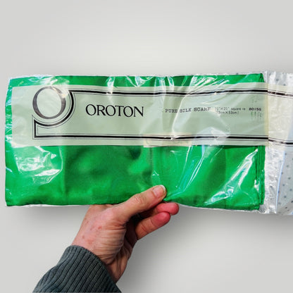 vintage / OROTON / green silk scarf / new - still in wrapping (3882012686460071184)