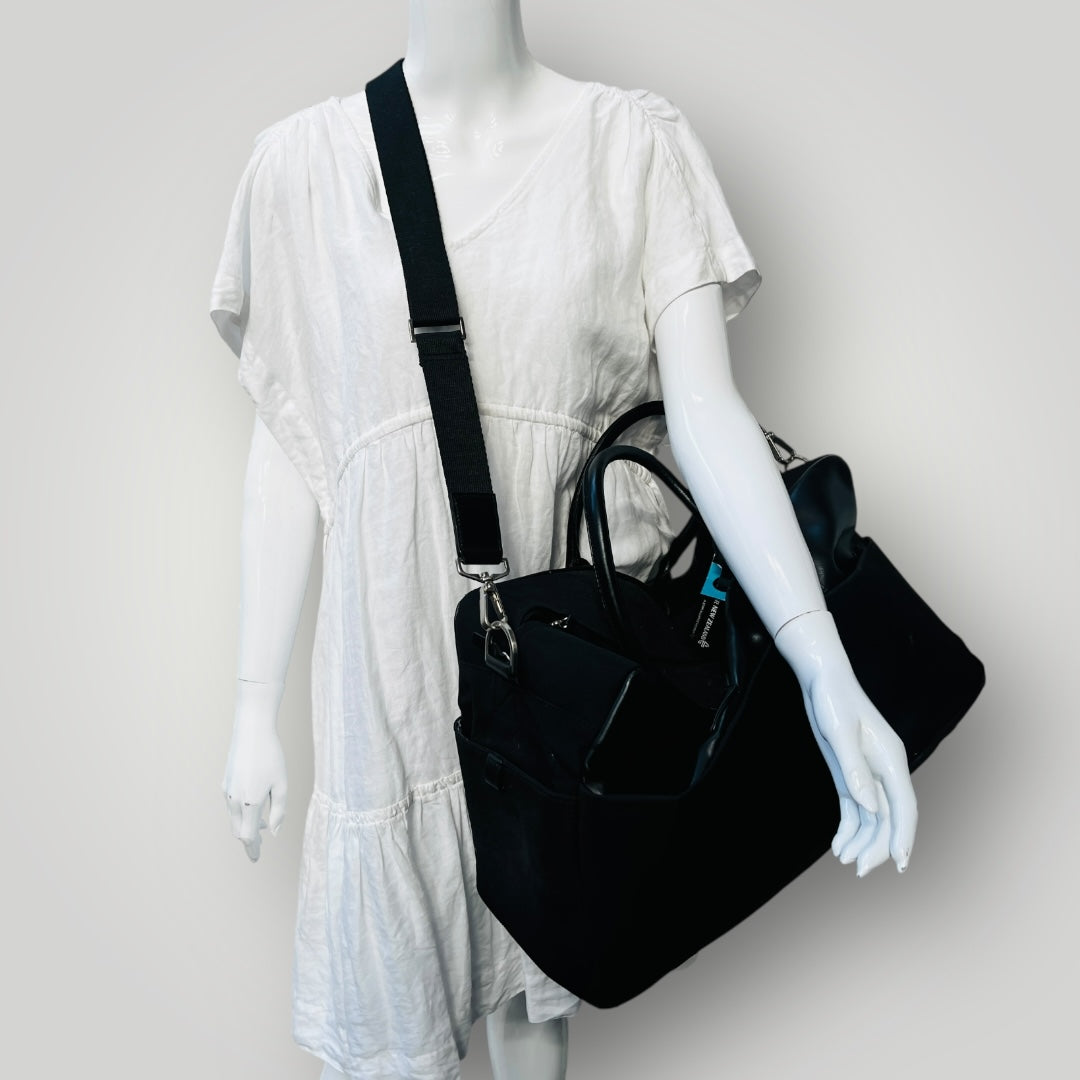 OROTON / weekender travel bag with shoulder strap / leather + nylon (3882177601606452965)