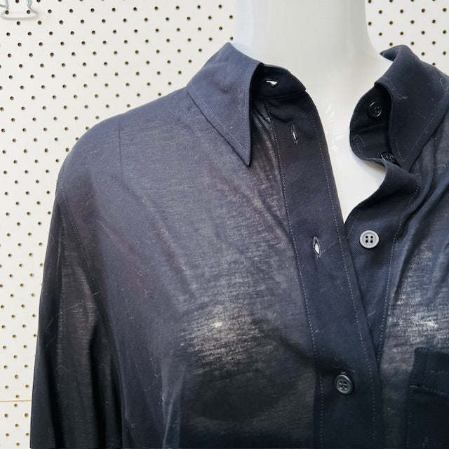 COS / semi sheer long black button down shirt / M (3882692256950390209)