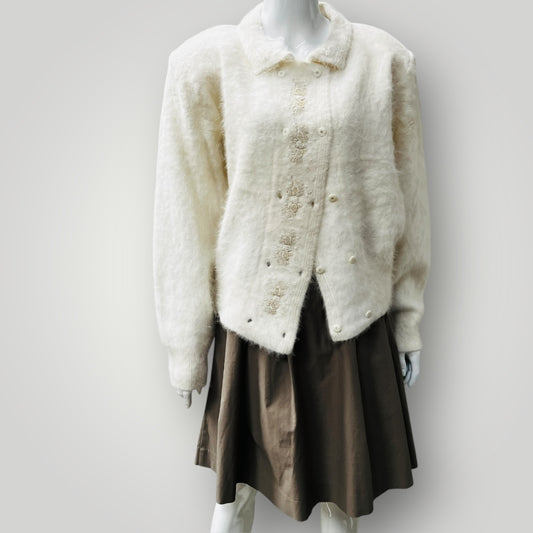 asian vintage / oversized fluffy angora collared cardigan / large sun / L Tops & shirts