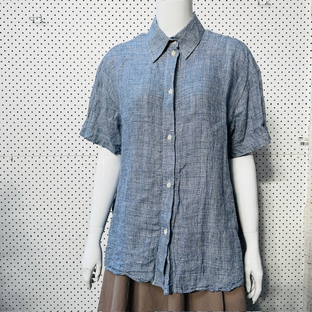 KAREN WALKER / blue linen oversized shirt / s (3883809122787173595)