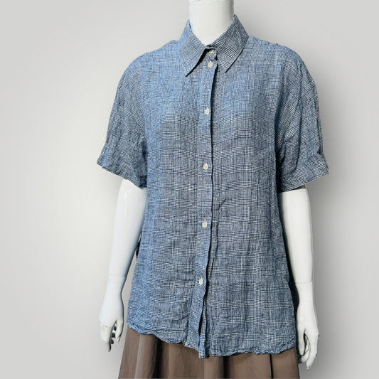 KAREN WALKER / blue linen oversized shirt / s (3883809654502803342)