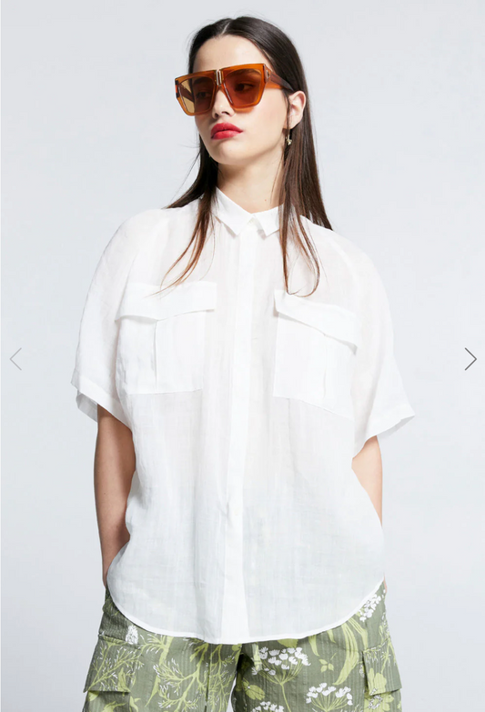 KAREN WALKER / blue linen oversized shirt / s (3883819509545311386)