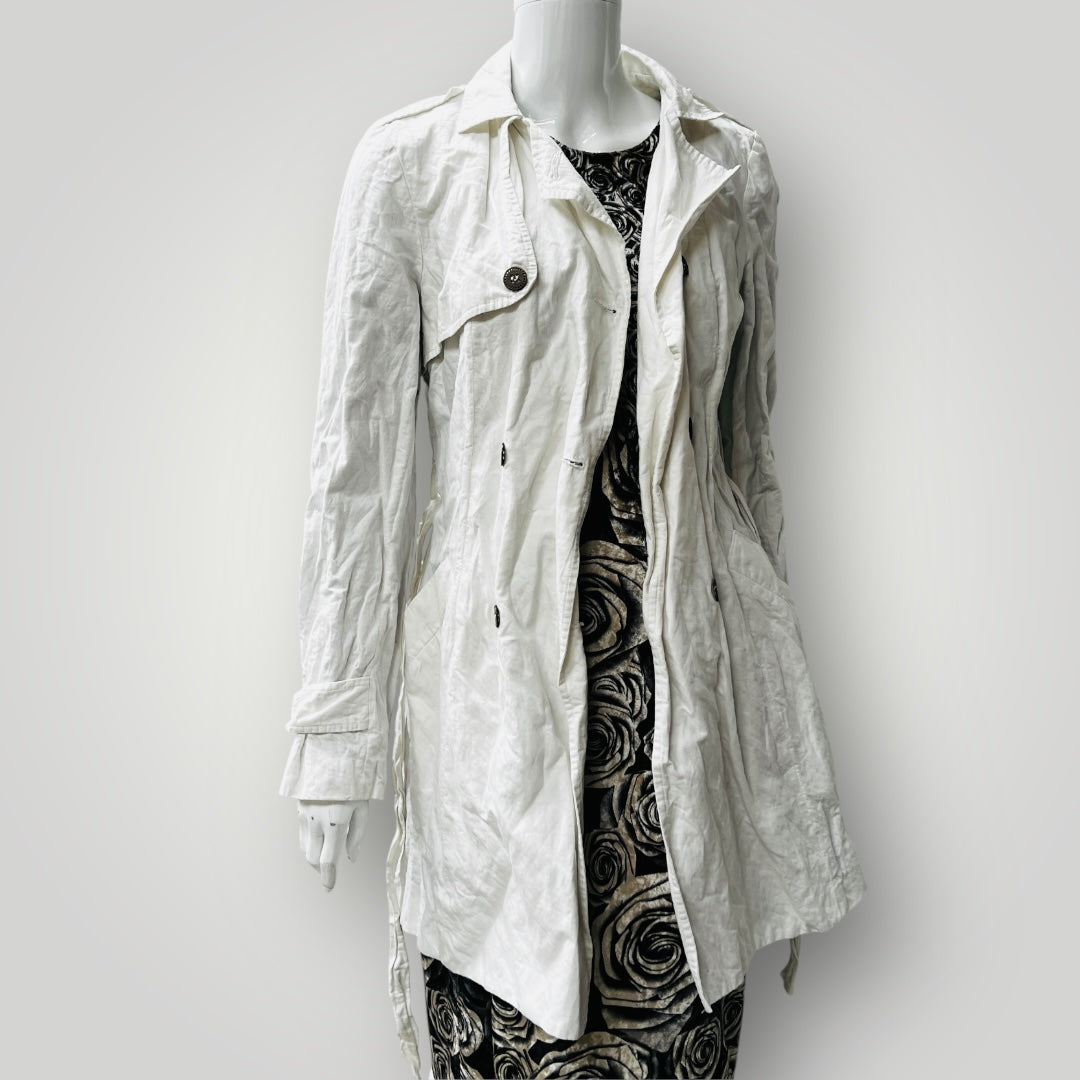 2000s nz vintage / ANDREA MOORE / white trench coat / 10 / nz made (3883996671184290961)