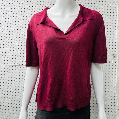 GORMAN / burgundy lurex polo shirt / 12 (3884154684323962417)