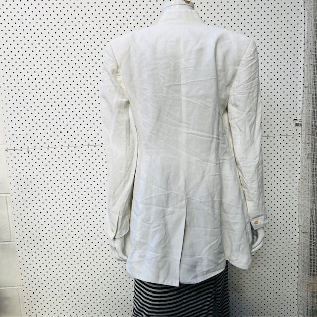 1990s aussie vintage / ADELE PALMER DBA / long white linen jacket / 10 (3884682802421600205)
