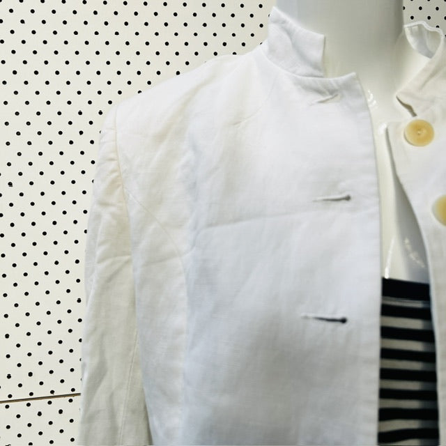 1990s aussie vintage / ADELE PALMER DBA / long white linen jacket / 10 (3884682806286900076)