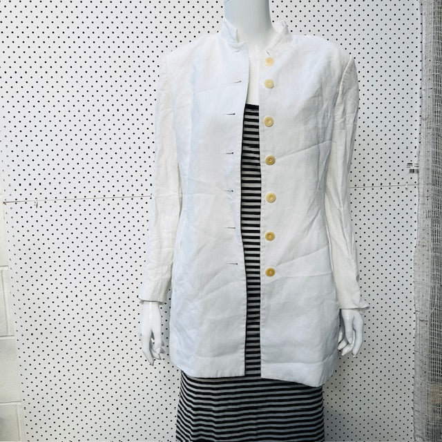 1990s aussie vintage / ADELE PALMER DBA / long white linen jacket / 10 (3884682808239502163)