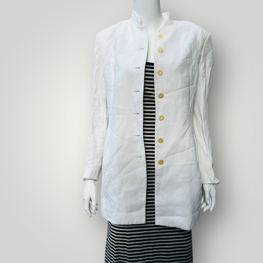 1990s aussie vintage / ADELE PALMER DBA / long white linen jacket / 10 (3884683627521833408)