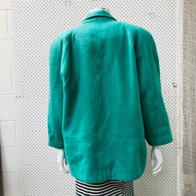 1980s japanese vintage / MADAM ROCHAS / green wool jacket / L Jackets