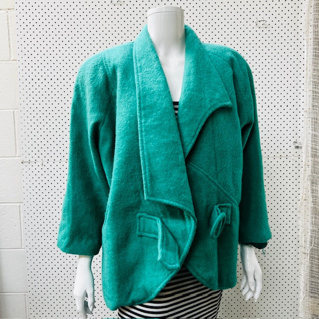 1980s japanese vintage / MADAM ROCHAS / green wool jacket / L Jackets