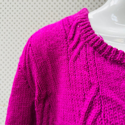 handmade / pure wool / cable knit tee in hot pink  / M/L (3885114806789531148)