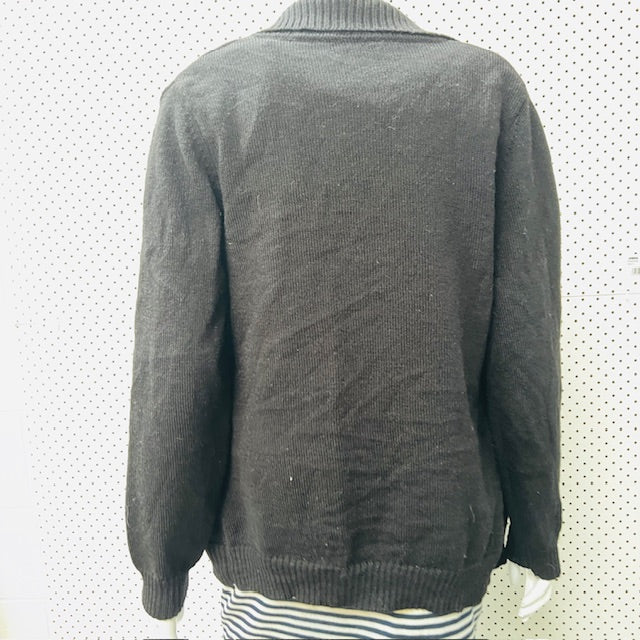 pure wool / collared cardigan in black / S (3885114830201834259)