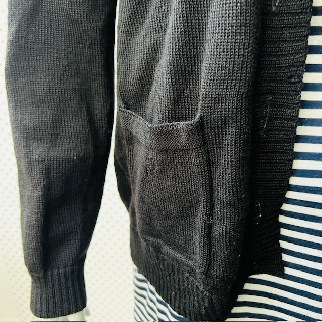 pure wool / collared cardigan in black / S (3885114833939289509)