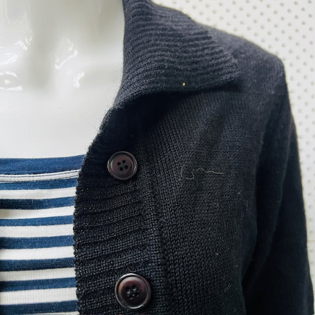 pure wool / collared cardigan in black / S (3885114835817022502)