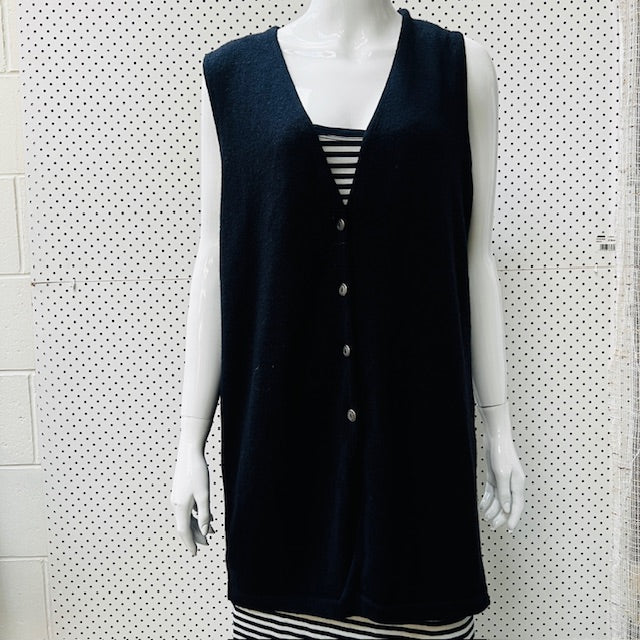 MERINOS / made in nz / longline vest in blue / M (3885114844669242398)