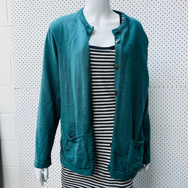 pure wool / knit cardigan in teal / L (3885114853830925402)