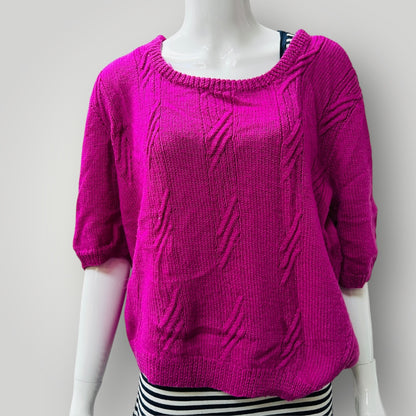 handmade / pure wool / cable knit tee in hot pink  / M/L (3885115277648325774)