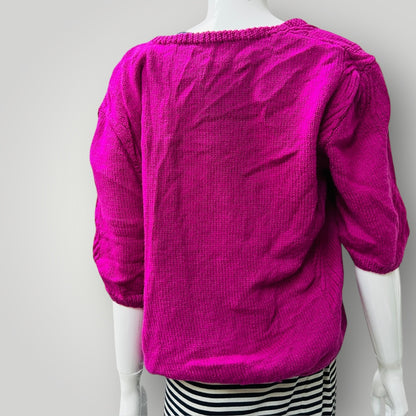 handmade / pure wool / cable knit tee in hot pink  / M/L (3885115280029321383)
