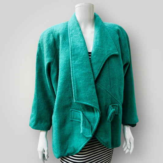 1980s japanese vintage / MADAM ROCHAS / green wool jacket / L Jackets