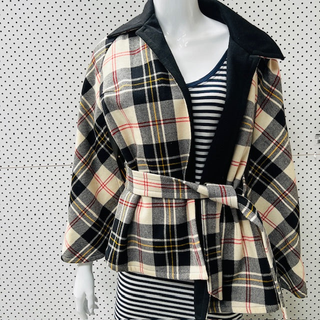1960s NZ vintage / SOUTHWELL / plaid wool cape jacket / s/m (3885206276117034169)