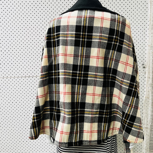1960s NZ vintage / SOUTHWELL / plaid wool cape jacket / s/m (3885206280596411132)