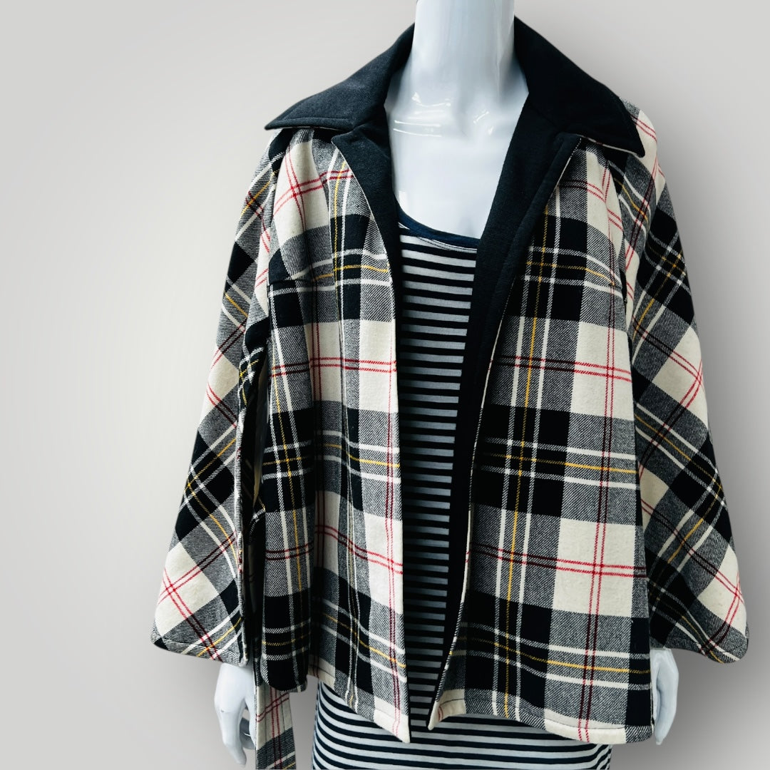 1960s NZ vintage / SOUTHWELL / plaid wool cape jacket / s/m (3885206841997380263)