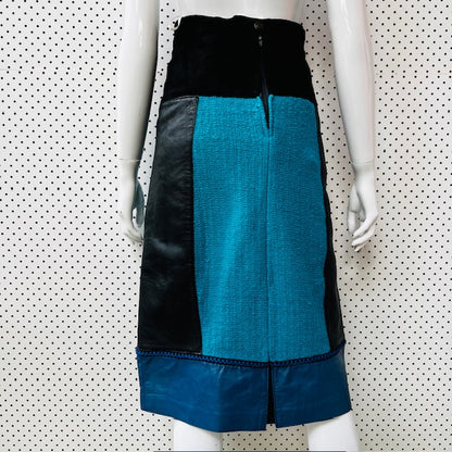 1990s nz vintage / leather + wool skirt / s (3885633094575243938)