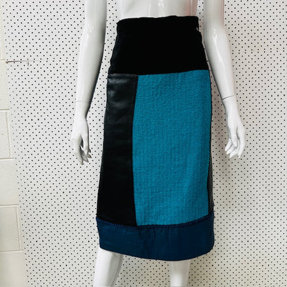 1990s nz vintage / leather + wool skirt / s (3885633096436149219)