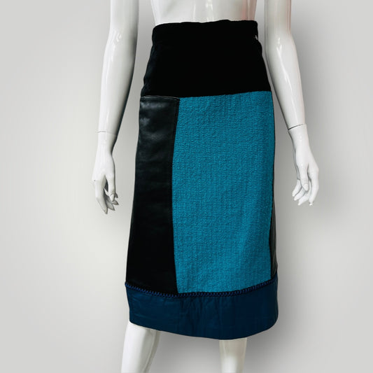 1990s nz vintage / leather + wool skirt / s Skirts