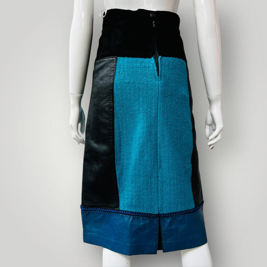 1990s nz vintage / leather + wool skirt / s Skirts