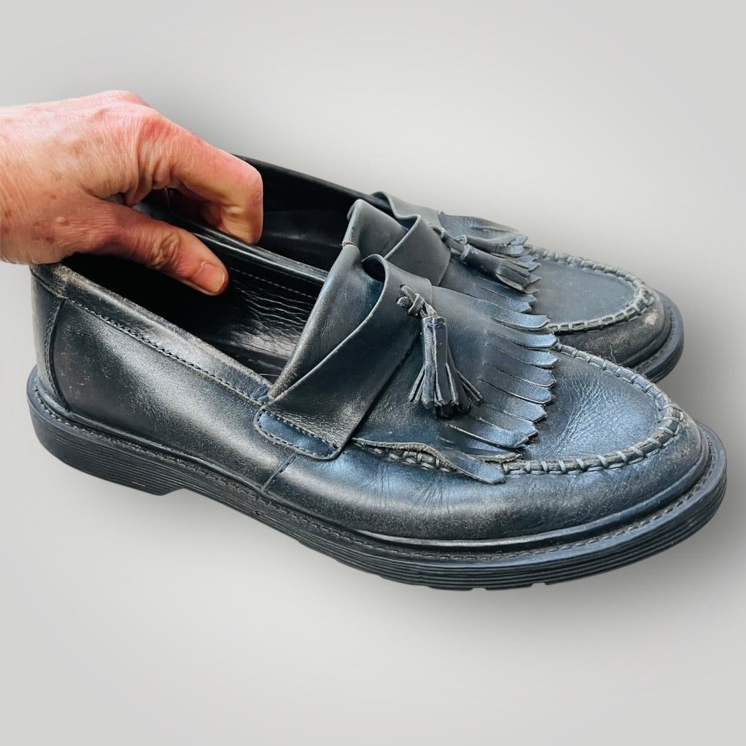 Jack Wills / black leather loafers / Size 7 (3885721065039605775)