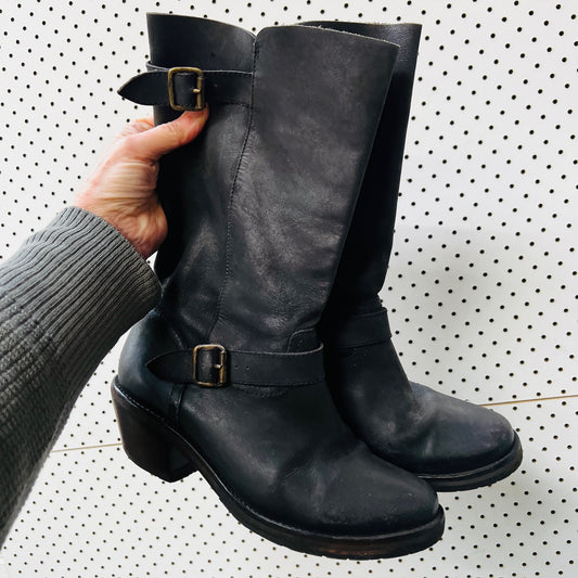 Kathryn Wilson / Black leather bikers boots / 38 (3885721535995065290)