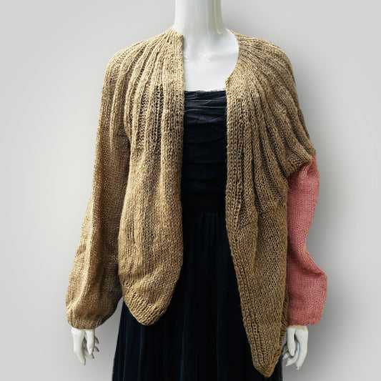 hand knitted / oversized loose stitch soft merino cardigan / s/m (3886319371021618710)