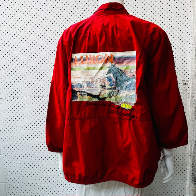 red anorak / with funky print to back / s/m (3886509941236084117)