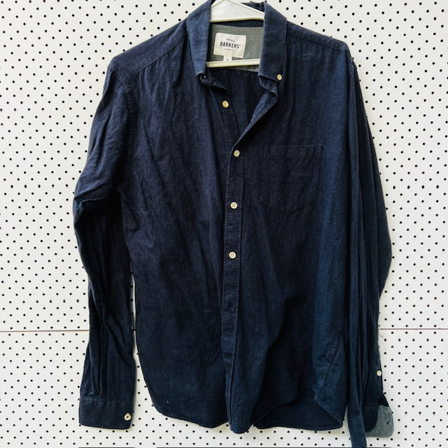 BARKERS / navy brushed cotton shirt / m (3886923104783301028)