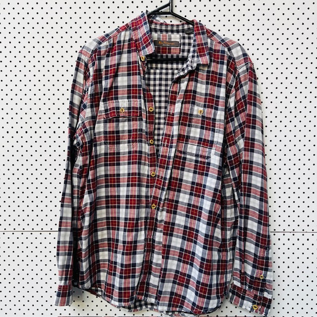 BEN SHERMAN / soft cotton plaid shirt / L (3886923127967386412)